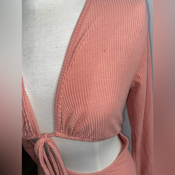 TIE‎ FRONT PINK CUT OUT MIDI DRESS - Picture 4 of 5